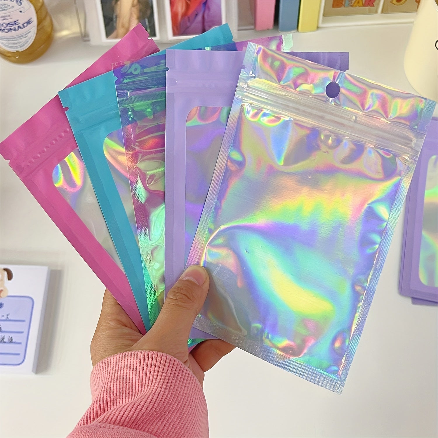 10pcs Holographic Resealable Bags for Small Business Supplies