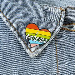 Rainbow Heart Enamel Brooch for Bags Jackets Hats Scarves Pants