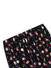  Christmas Sleepwear: Reindeer & Santa Claus Print High Stretch Shorts