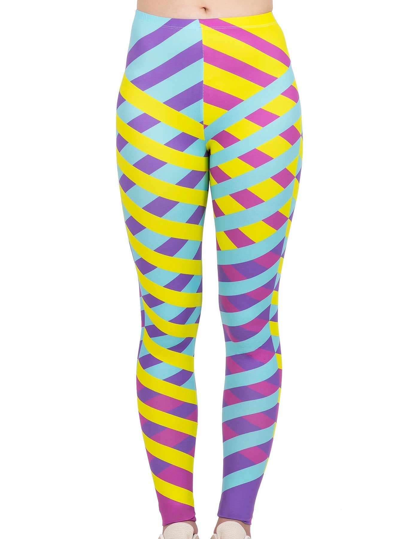 Block Stretchy Long Length Leggings High Waist Leggings