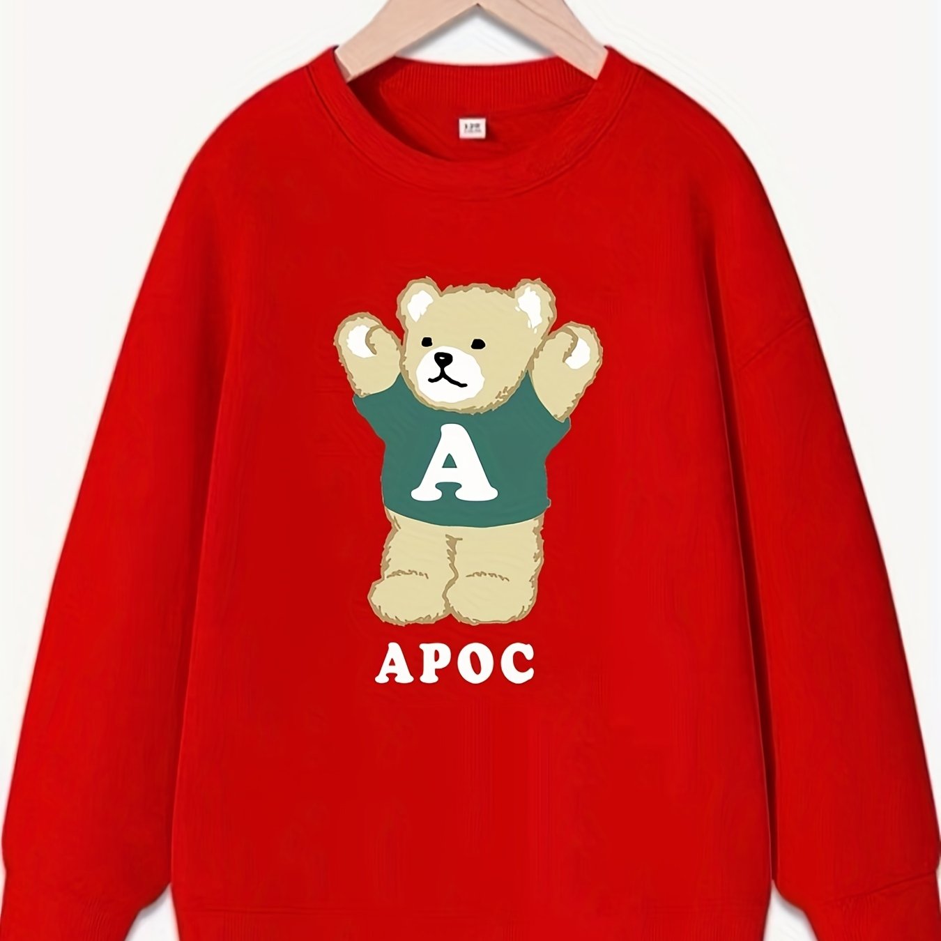 Bear Pattern Round Neck Sweatshirt For Girls Long Sleeve Top Pullovers