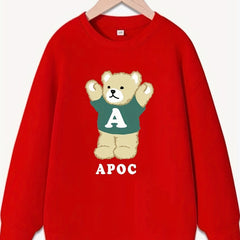 Bear Pattern Round Neck Sweatshirt For Girls Long Sleeve Top Pullovers