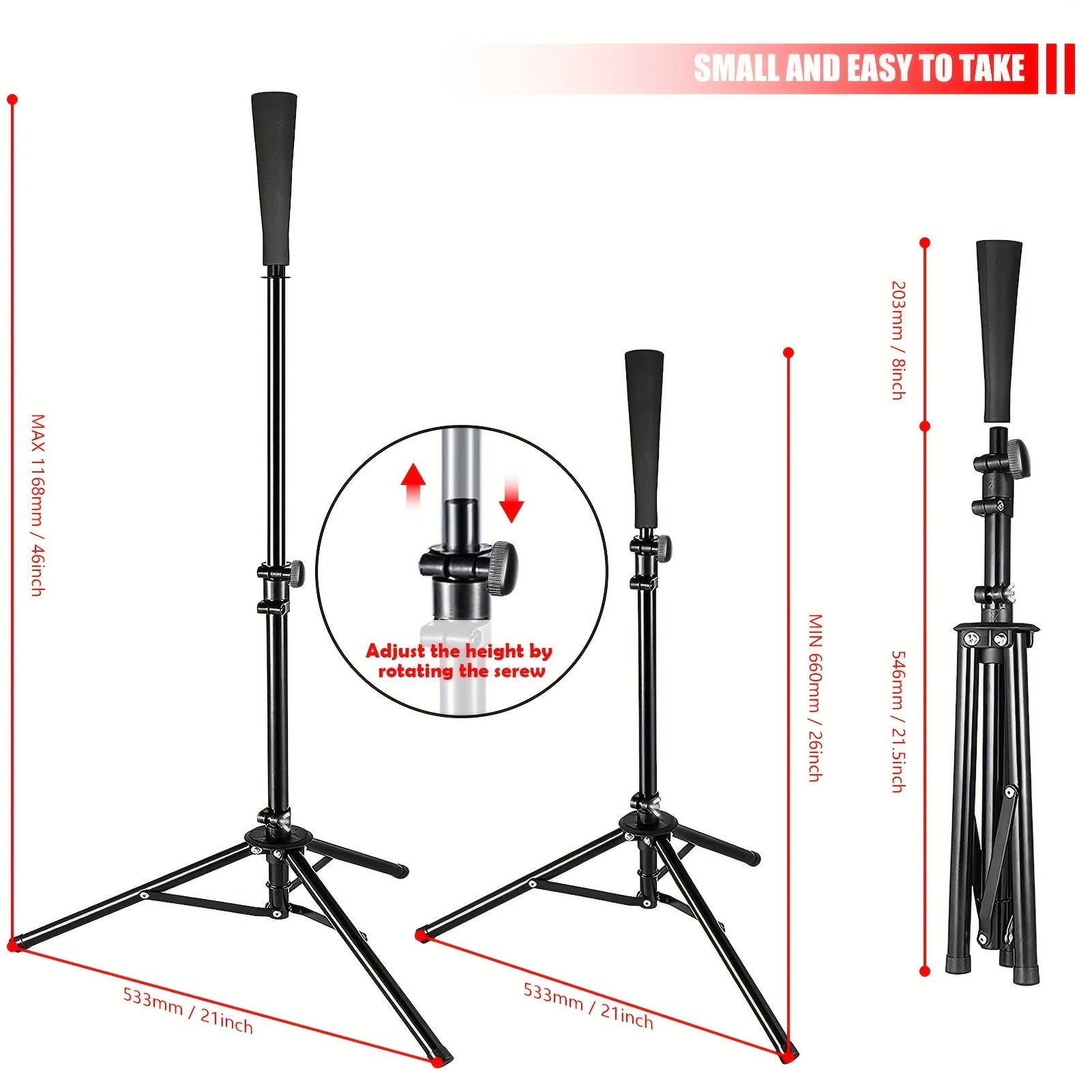 Adjustable Baseball Softball Tripod Stand Batting Tee Training Aid