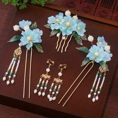 Faux Pearl Flower Hair Comb & Earrings Set