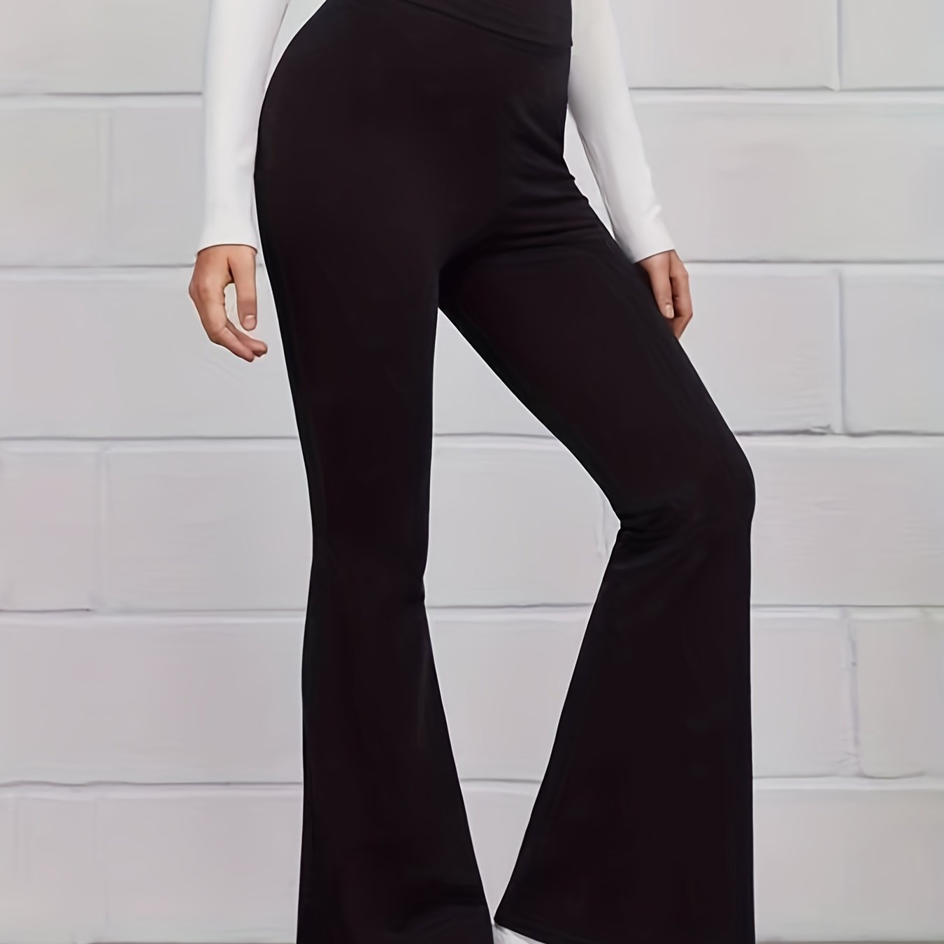 High Rise Stretch Flared Leg Trousers Plus Size Casual Pants