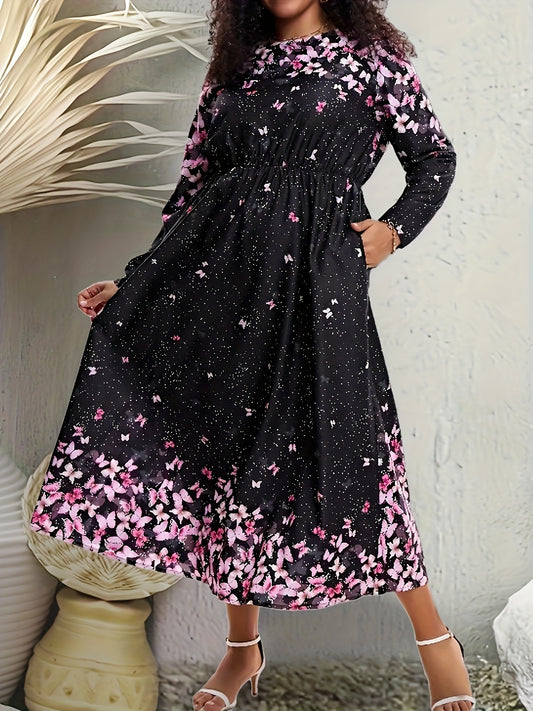 Women's Plus Floral Print Maxi Dress With Pockets