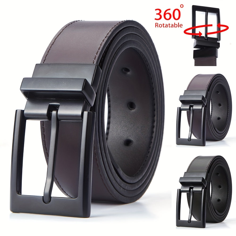 Men's Reversible Leather Belt with Rotated Buckle