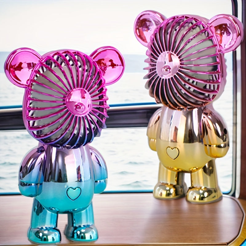 Mini Bear Fan Rechargeable 3 Modes USB Charging Multicolor Portable