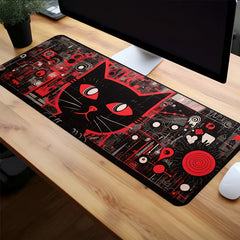 Cyber Kitten Pattern Mouse Pad - Anime Office Keyboard Pad
