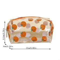 Peach Print Zipper Makeup Bag PVC Waterproof Travel Toiletry Bag