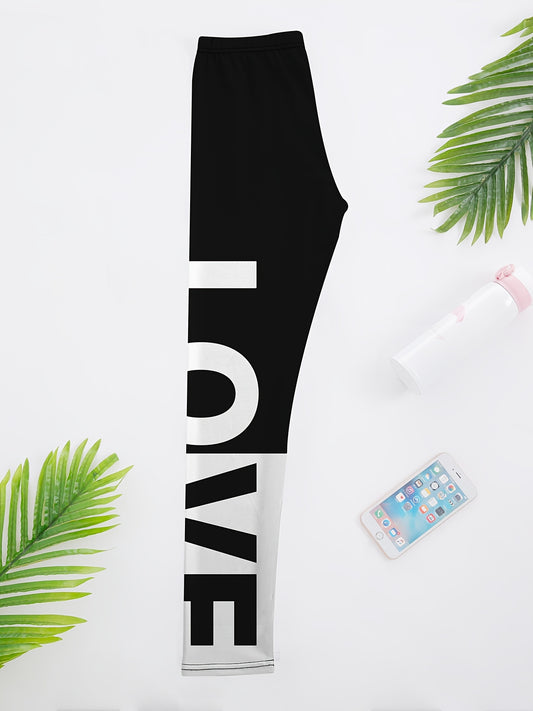 High Waist Yoga Leggings Letter Print Breathable Ankle Length Pants