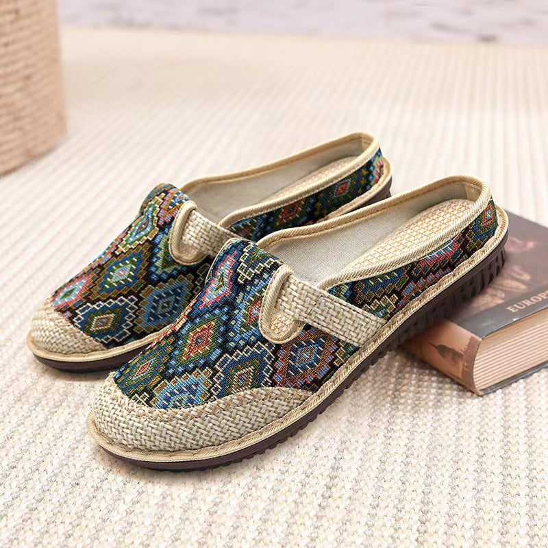 Women's Geometric Closed Toe Mules Linen Cloges