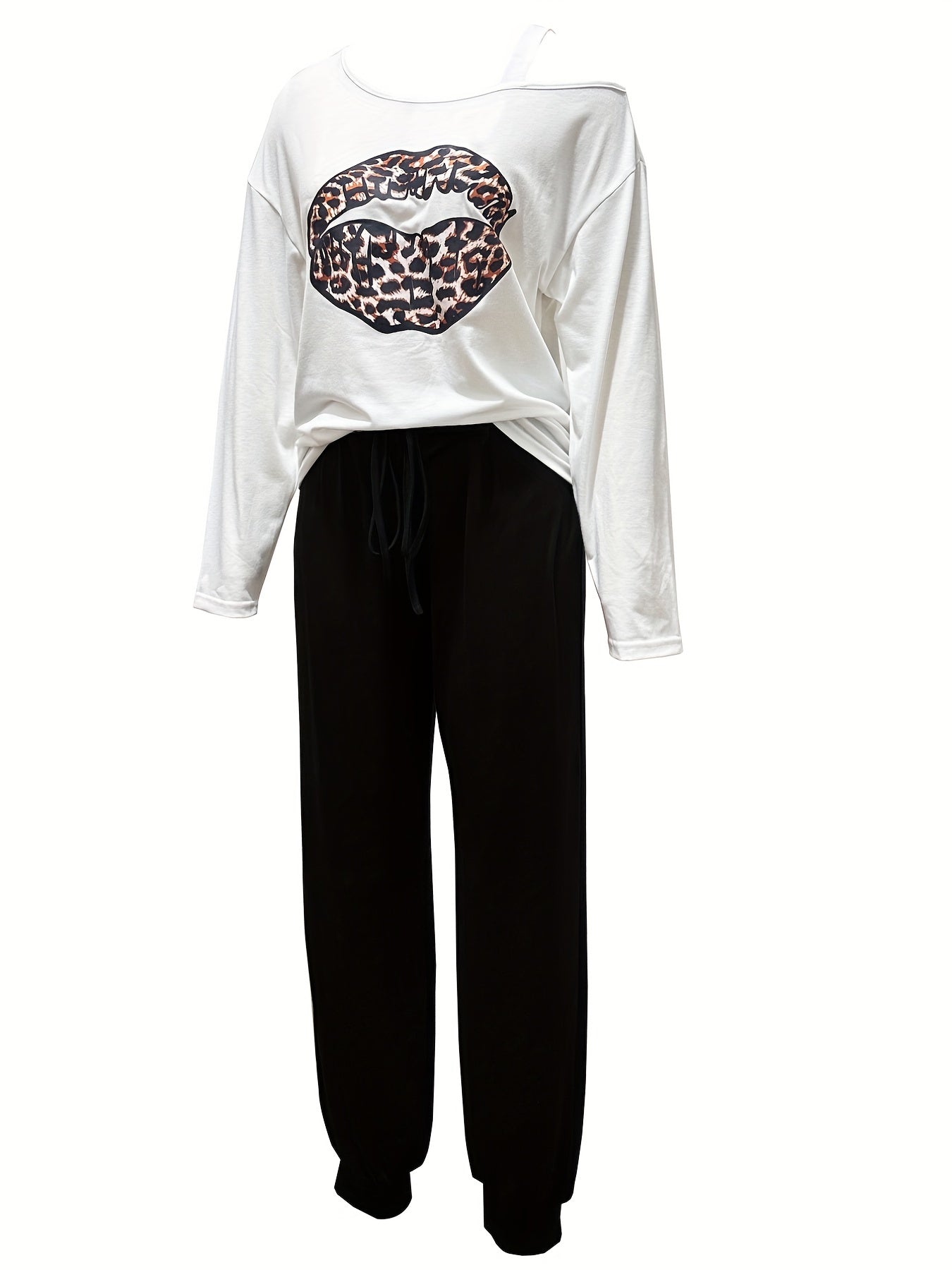 Lips Print Long Sleeve Top & Jogger Pants Set