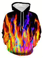 Colorful Flame 3d Print Hoodies For Men Graphic Hoodie With Kangaroo Pocket