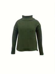  Solid Batwing Sleeve High Neck Sweater