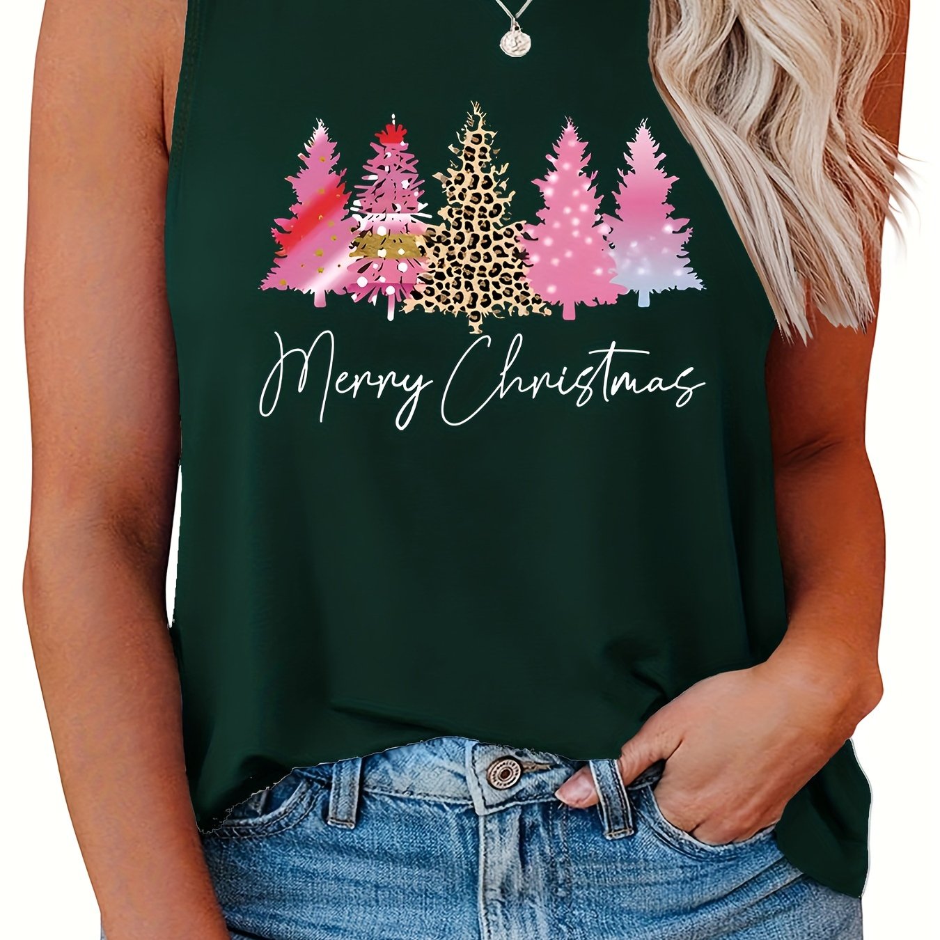  Leopard Plaid Christmas Print Tank Top