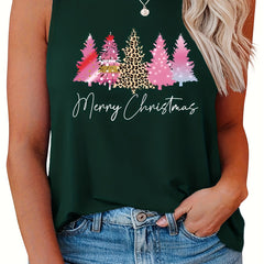 Leopard Plaid Christmas Print Tank Top