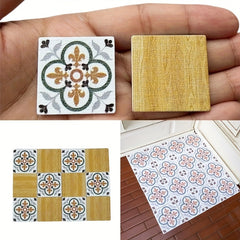 12pcs Mini Interlocking Floor Tiles with Printed Patterns for Mini Scene