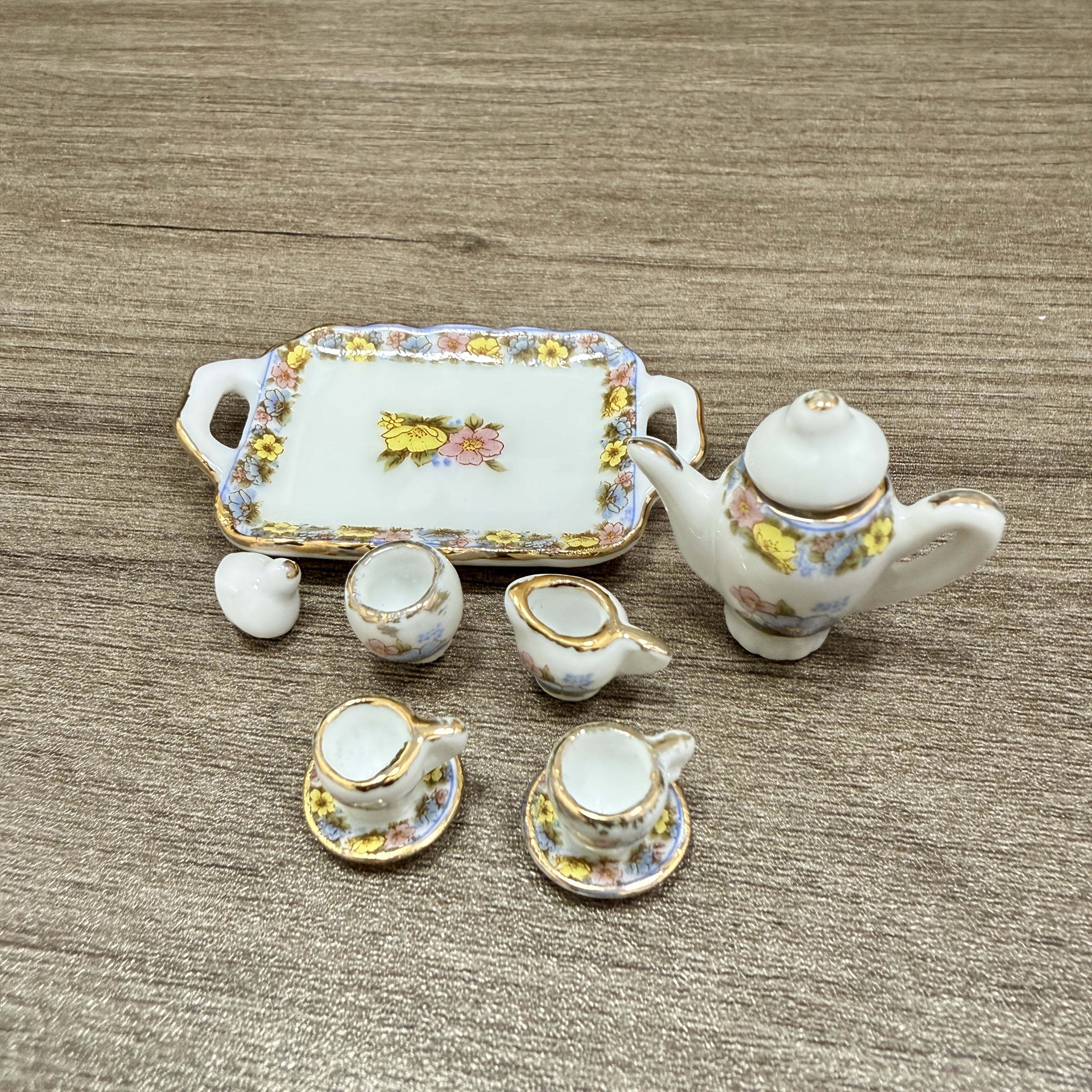 Dollhouse Tea Set Porcelain Floral Pattern Tableware