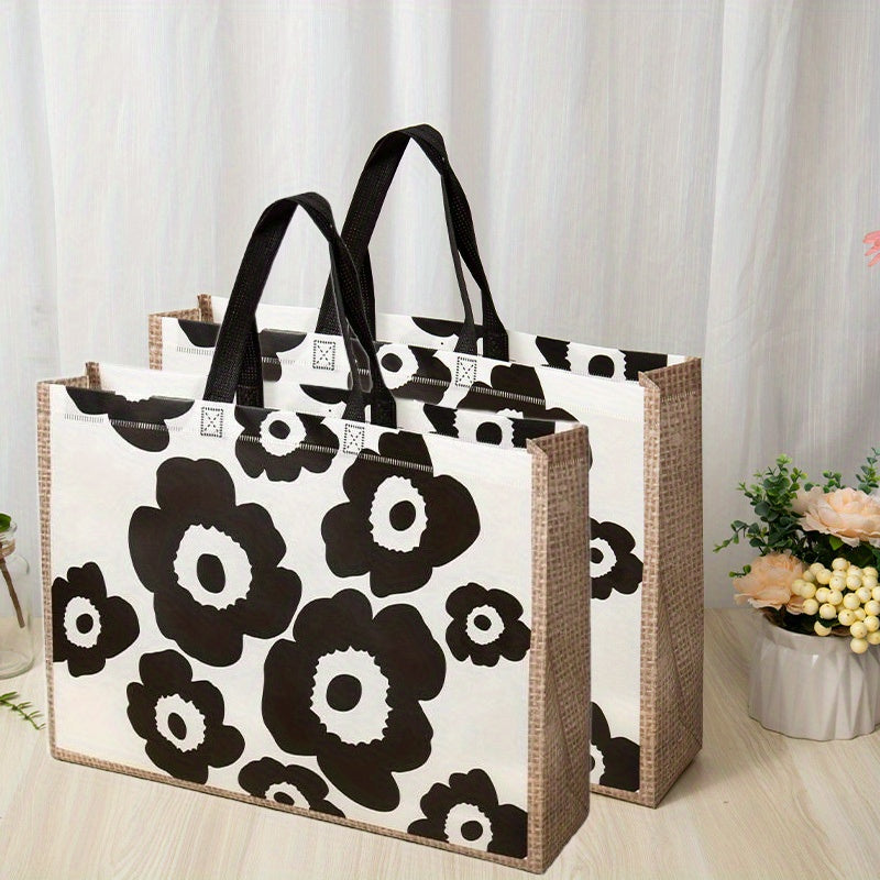2pcs Retro Flower Print Handbag Large Capacity Storage Bag