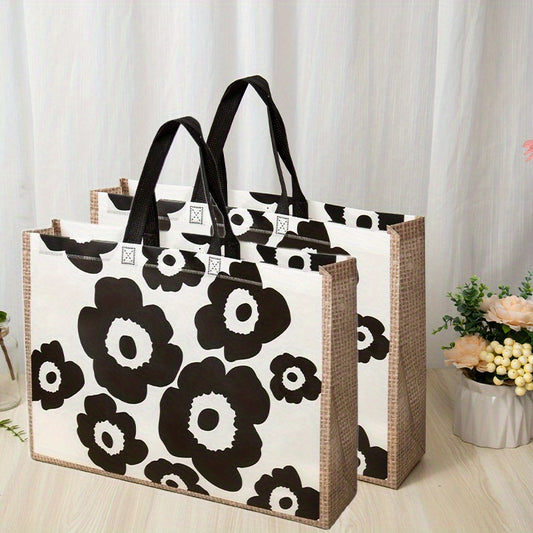 2pcs Retro Flower Print Handbag Large Capacity Storage Bag