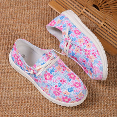 Floral Print Canvas Lace Up Sneakers Lightweight Low Top Shoes