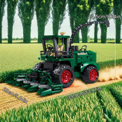 1162pcs Green Vertical Harvester Model Puzzle Toy Large Size Rural Tractor Mower