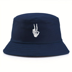Skull Finger Embroidery Sunshade Bucket Hat for Men Women