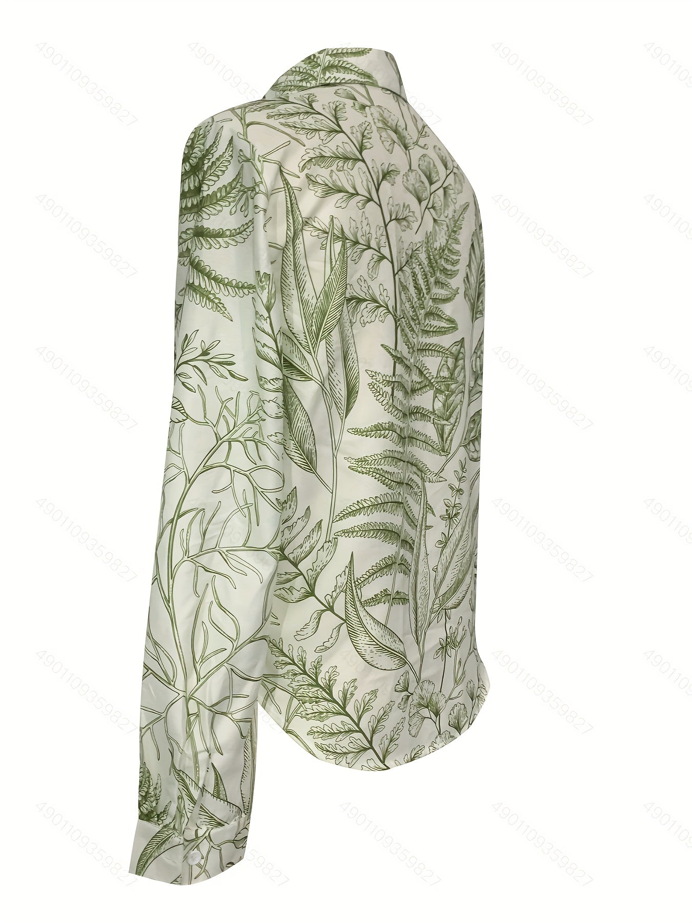 Women's Plus Floral Print Long Sleeve Button Up Collar Shirt