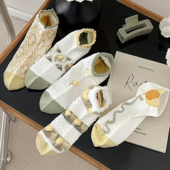 5 Pairs Floral Print Low Cut Ankle S Women Stockings Hosiery