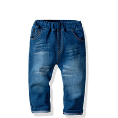 Boys Winter Casual Jeans Elastic Waist Solid Color