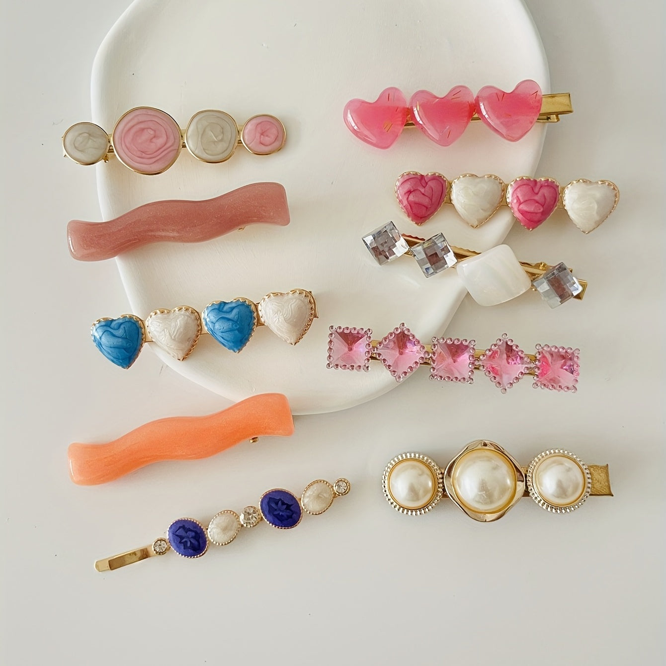 10pcs Colorful Heart Wavy Hair Clip Crystal Duck Billed Clip for Side Hair Bang