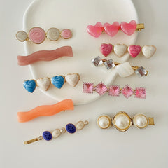 10pcs Colorful Heart Wavy Hair Clip Crystal Duck Billed Clip for Side Hair Bang