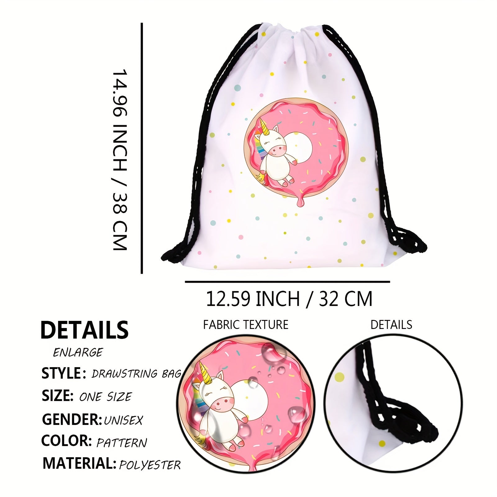 Waterproof Cow Print Drawstring Backpack for Outdoor Sports