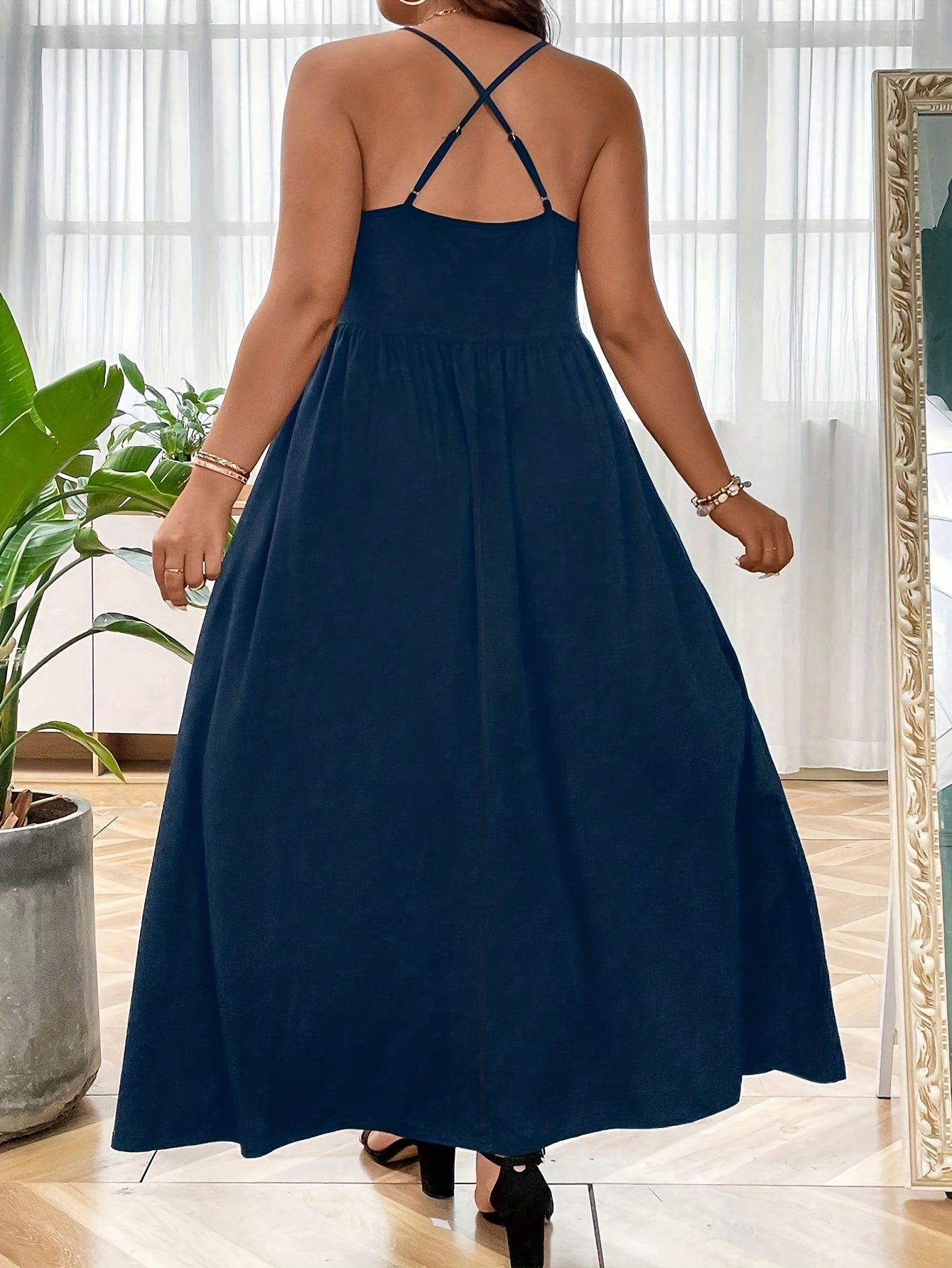  Solid Round Neck Maxi Cami Dress