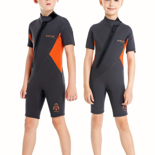 Kids Short sleeve Swimwear Zipper Front Elastic Swimsuit For Boys Girls