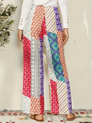  Patchwork Geo Print Loose Trousers With Belt