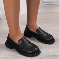 Women's Flat Loafers Retro Round Toe Faux Leather Solid Shoes