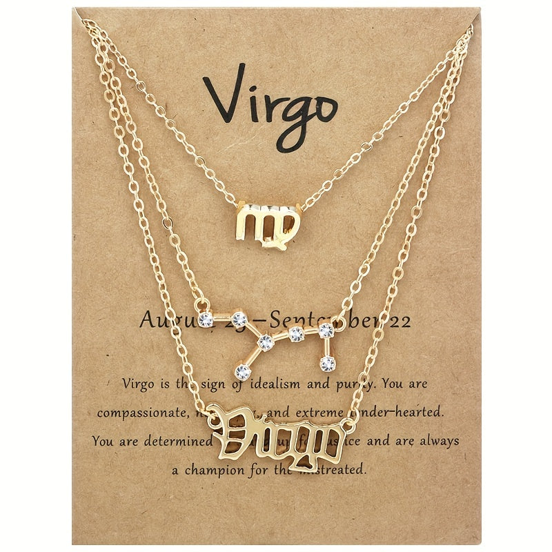 Golden 12 Zodiac Symbols Star Map Pendant Necklace Set