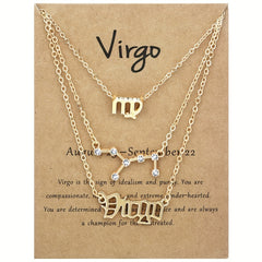 Golden 12 Zodiac Symbols Star Map Pendant Necklace Set