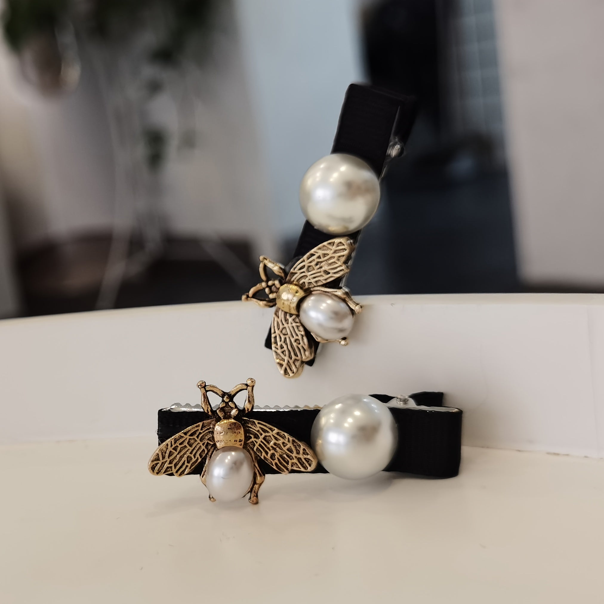 Vintage Bee Hair Clip with Faux Pearl Accent