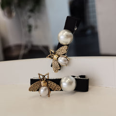 Vintage Bee Hair Clip with Faux Pearl Accent