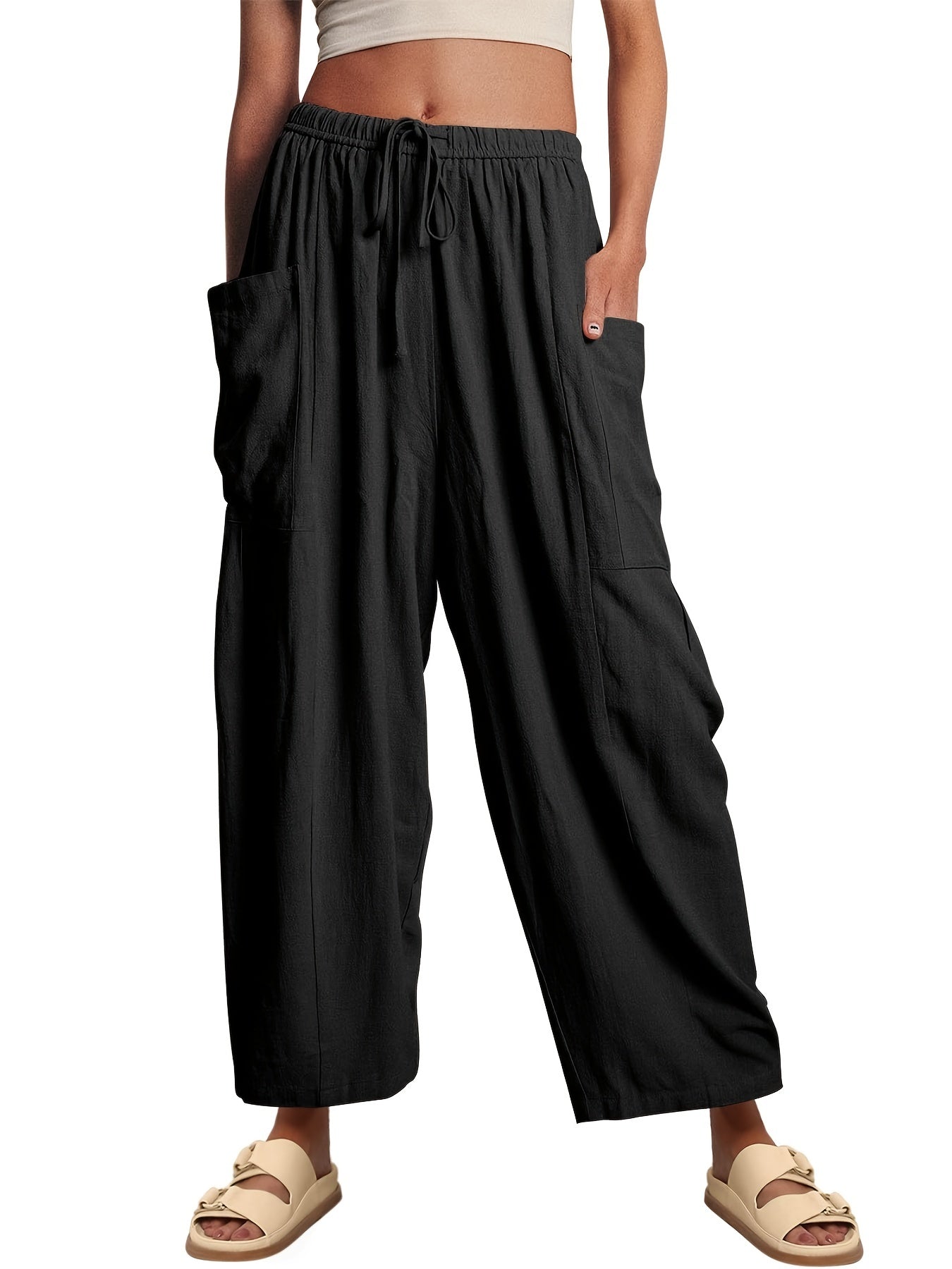  Casual Pants Women's Plus Wide Leg Trousers With Pockets