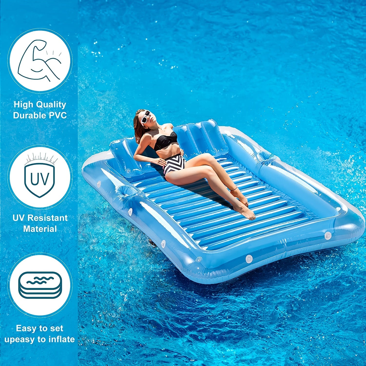 PVC Inflatable Floating Bed Swimming Pool Lounge Chair With Pillow
