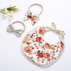 Floral Cotton Baby Bib & Headband Set Anti Spitting Protection