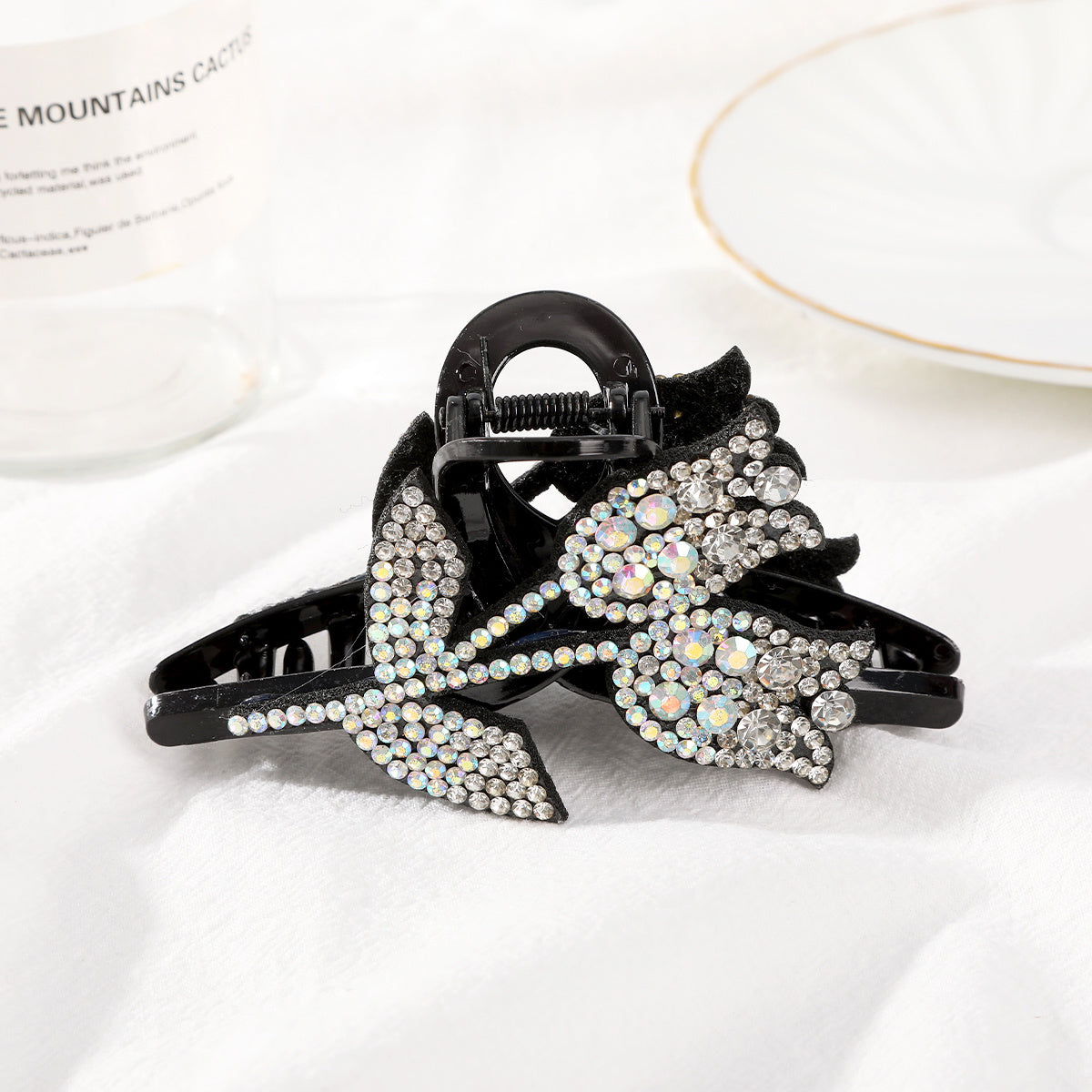 Rhinestone Double Flower Hair Clip Crystal Hairpin Barrette Comb Claw