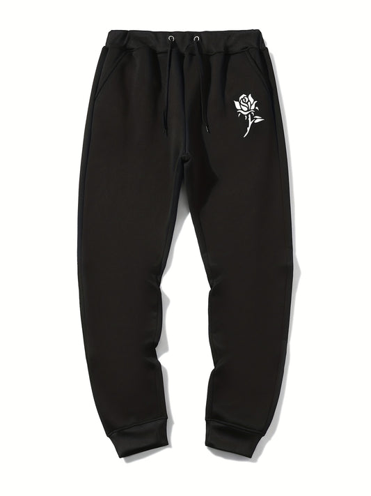 Men's Rose Print Drawstring Sweatpants Casual Jogger Pants