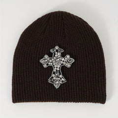 Y2K Cross Patch Beanie Unisex Candy Knitted Hat Gothic Skull Cap