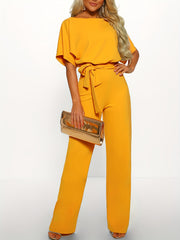 Batwing Sleeve Belted Jumpsuit Solid Casual Jumpsuit Women's Clothing