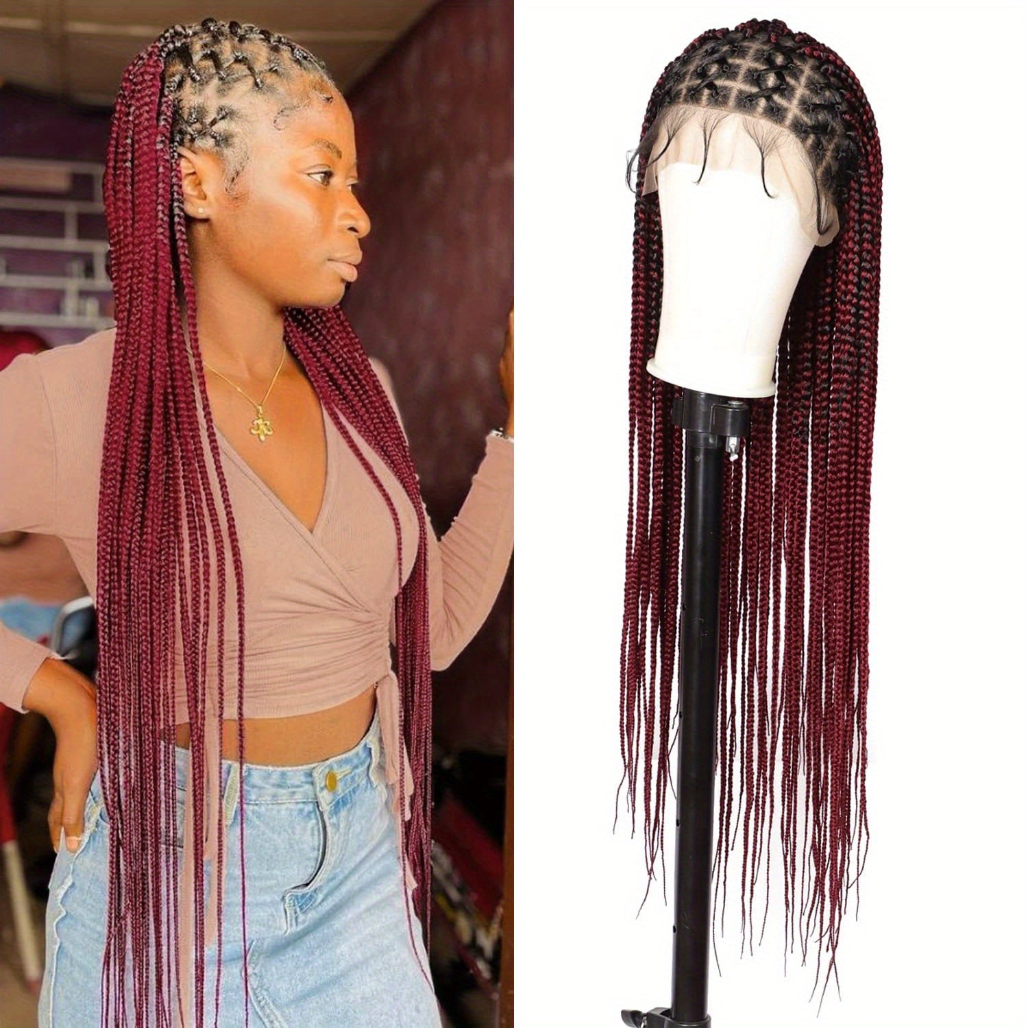 Knotless Box Braided Wigs Full Lace Cornrow Braid Hair Wigs
